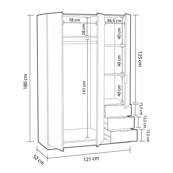 Cairo Oak Effect Compact 3 Door 3 Drawer Space-Saving Wardrobe LCX323R - UK Luxury Furniture