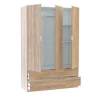 Cairo Oak Effect Compact 3 Door 4 Drawer Space-Saving 135cm Wardrobe LCX453F - 3206 - UK Luxury Furniture