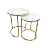 Cato Tall Gold Nest Tables - Set of 2 with Polar White Sintered Stone Tops - UK Luxury Furniture