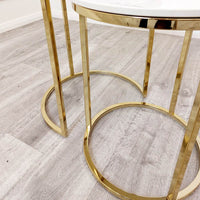 Cato Tall Gold Nest Tables - Set of 2 with Polar White Sintered Stone Tops - UK Luxury Furniture