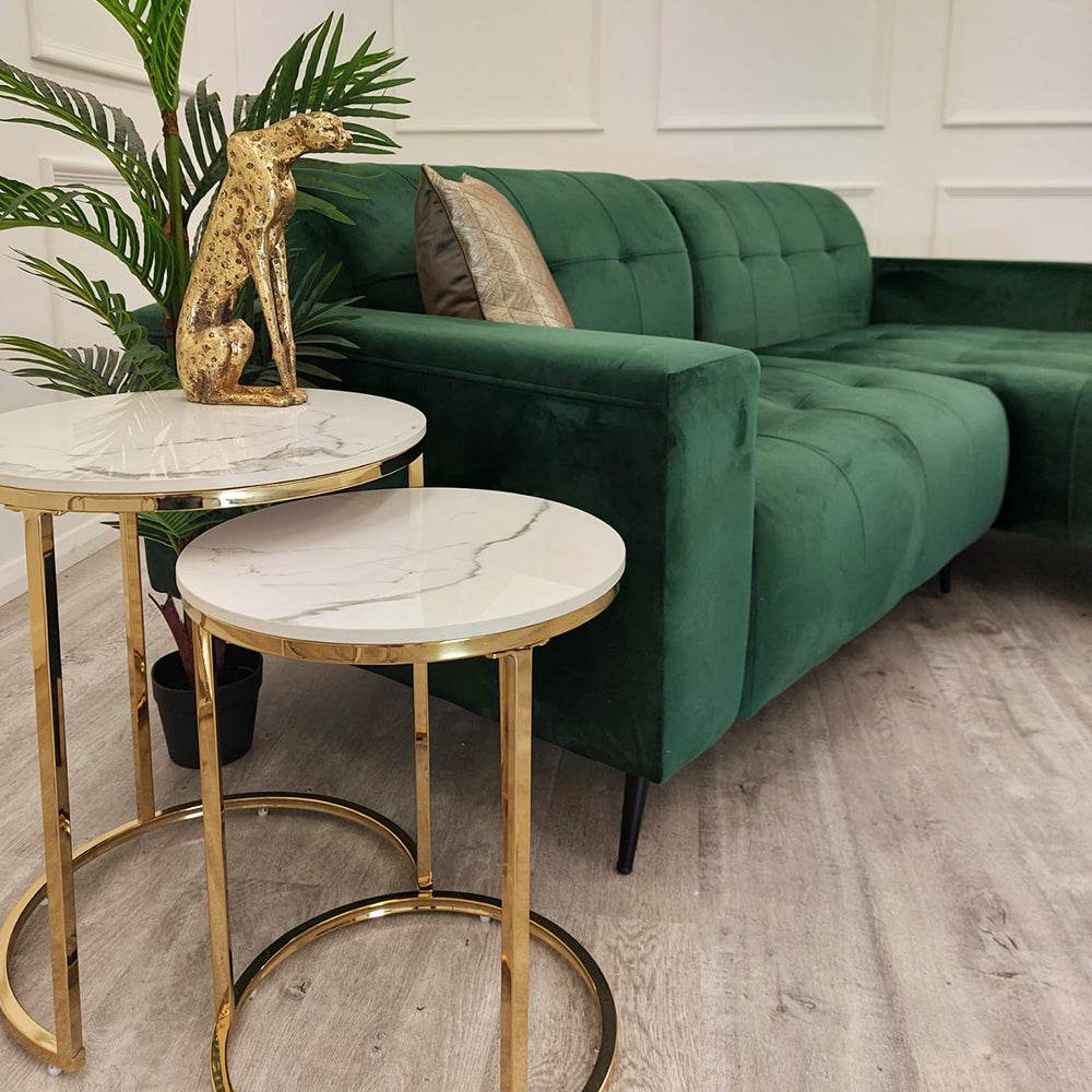 Cato Tall Gold Nest Tables - Set of 2 with Polar White Sintered Stone Tops - UK Luxury Furniture