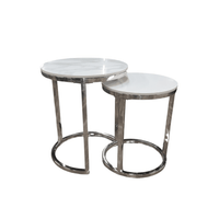 Cato Nest of 2 Tall Silver End Tables with Polar White Sintered Stone Top for Elegant Living Spaces - UK Luxury Furniture