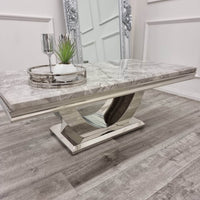 Arial Luxury Coffee Table - 130cm Sintered Stone, Marble or Glass Top with Polished Stainless Steel Base - UK Luxury Furniture