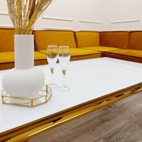 Elegant Louis Gold Coffee Table with Chic White Glass Top – Luxury Living Room Centrepiece - UK Luxury Furniture