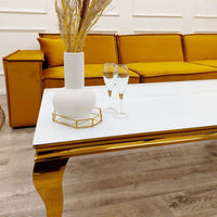 Elegant Louis Gold Coffee Table with Chic White Glass Top – Luxury Living Room Centrepiece - UK Luxury Furniture