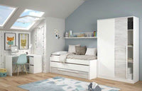 Columbus Arctic White and White Oak Effect Small Narrow Sliding 2 Door Wardrobe - UK Luxury Furniture