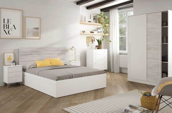 Columbus Arctic White and White Oak Effect Small Narrow Sliding 2 Door Wardrobe - UK Luxury Furniture