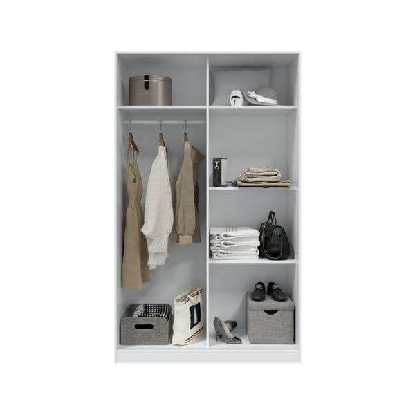 Columbus Arctic White and White Oak Effect Small Narrow Sliding 2 Door Wardrobe - UK Luxury Furniture