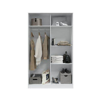 Columbus Arctic White and White Oak Effect Small Narrow Sliding 2 Door Wardrobe - UK Luxury Furniture