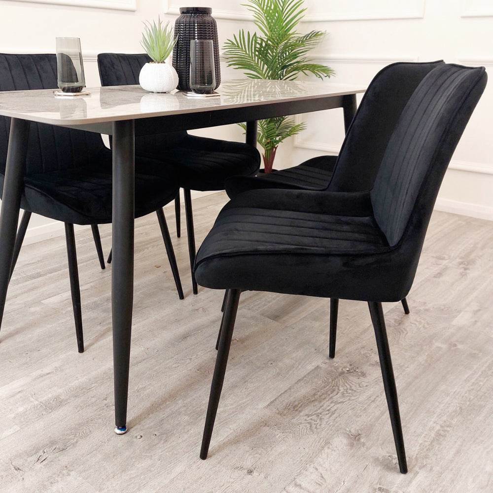 Dido Velvet Dining Chair - Scandinavian Design with Line Stitch Detail in Multiple Colours - UK Luxury Furniture