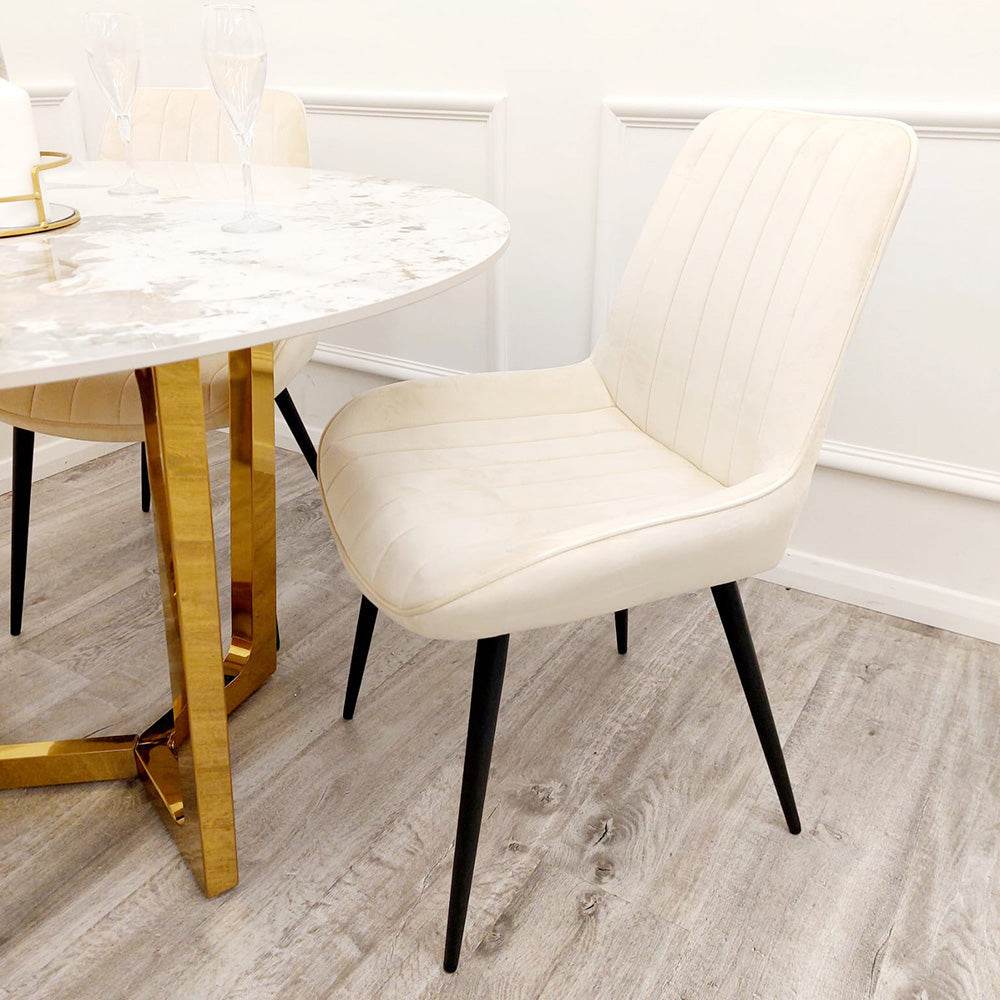Dido Velvet Dining Chair - Scandinavian Design with Line Stitch Detail in Multiple Colours - UK Luxury Furniture