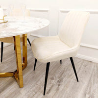 Dido Velvet Dining Chair - Scandinavian Design with Line Stitch Detail in Multiple Colours - UK Luxury Furniture