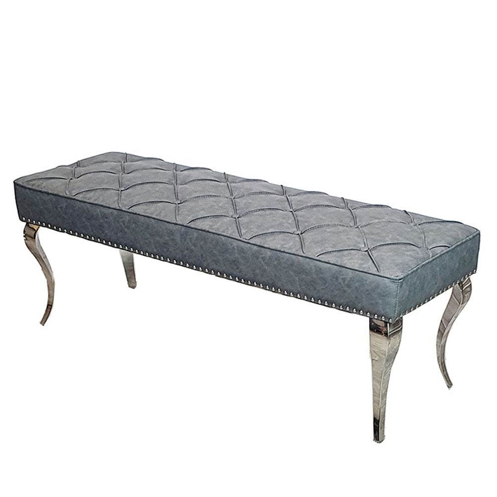 Luxurious Louis Dining Bench in Velvet or Faux Leather - Space Saving Design with Chrome Legs - UK Luxury Furniture