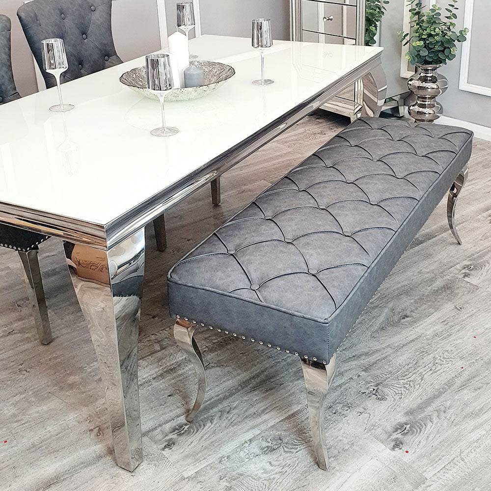 Luxurious Louis Dining Bench in Velvet or Faux Leather - Space Saving Design with Chrome Legs - UK Luxury Furniture
