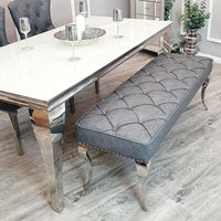 Luxurious Louis Dining Bench in Velvet or Faux Leather - Space Saving Design with Chrome Legs - UK Luxury Furniture