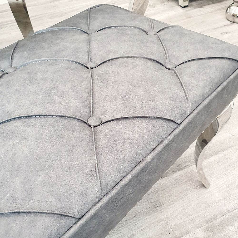 Luxurious Louis Dining Bench in Velvet or Faux Leather - Space Saving Design with Chrome Legs - UK Luxury Furniture