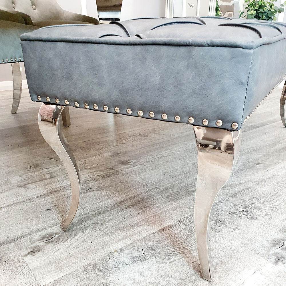 Luxurious Louis Dining Bench in Velvet or Faux Leather - Space Saving Design with Chrome Legs - UK Luxury Furniture
