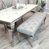 Luxurious Louis Dining Bench in Velvet or Faux Leather - Space Saving Design with Chrome Legs - UK Luxury Furniture