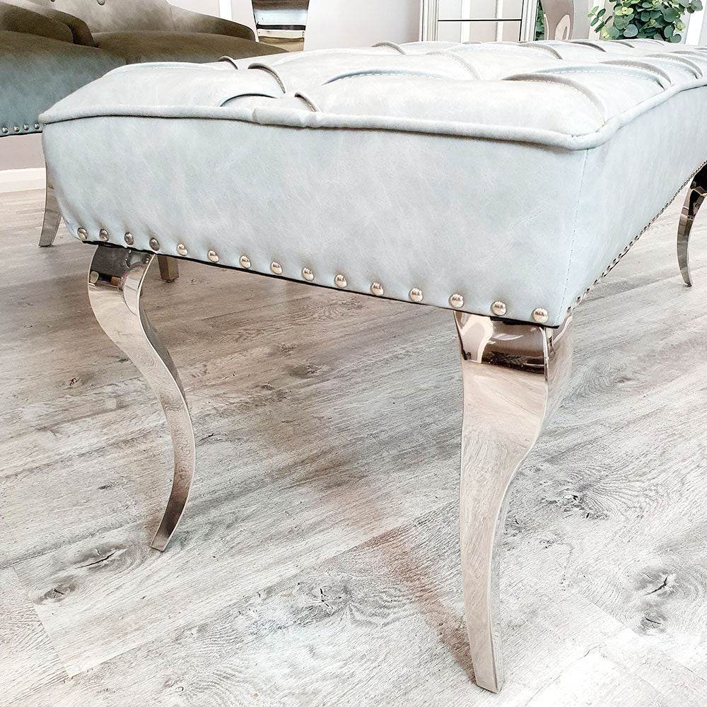 Luxurious Louis Dining Bench in Velvet or Faux Leather - Space Saving Design with Chrome Legs - UK Luxury Furniture