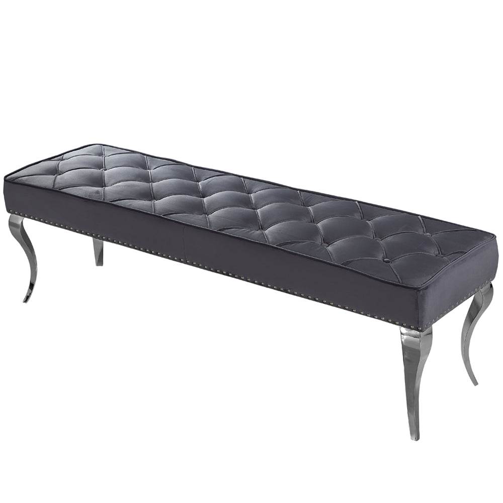 Luxurious Louis Dining Bench in Velvet or Faux Leather - Space Saving Design with Chrome Legs - UK Luxury Furniture