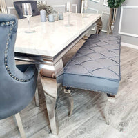 Luxurious Louis Dining Bench in Velvet or Faux Leather - Space Saving Design with Chrome Legs - UK Luxury Furniture