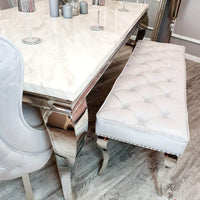 Luxurious Louis Dining Bench in Velvet or Faux Leather - Space Saving Design with Chrome Legs - UK Luxury Furniture