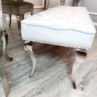 Luxurious Louis Dining Bench in Velvet or Faux Leather - Space Saving Design with Chrome Legs - UK Luxury Furniture