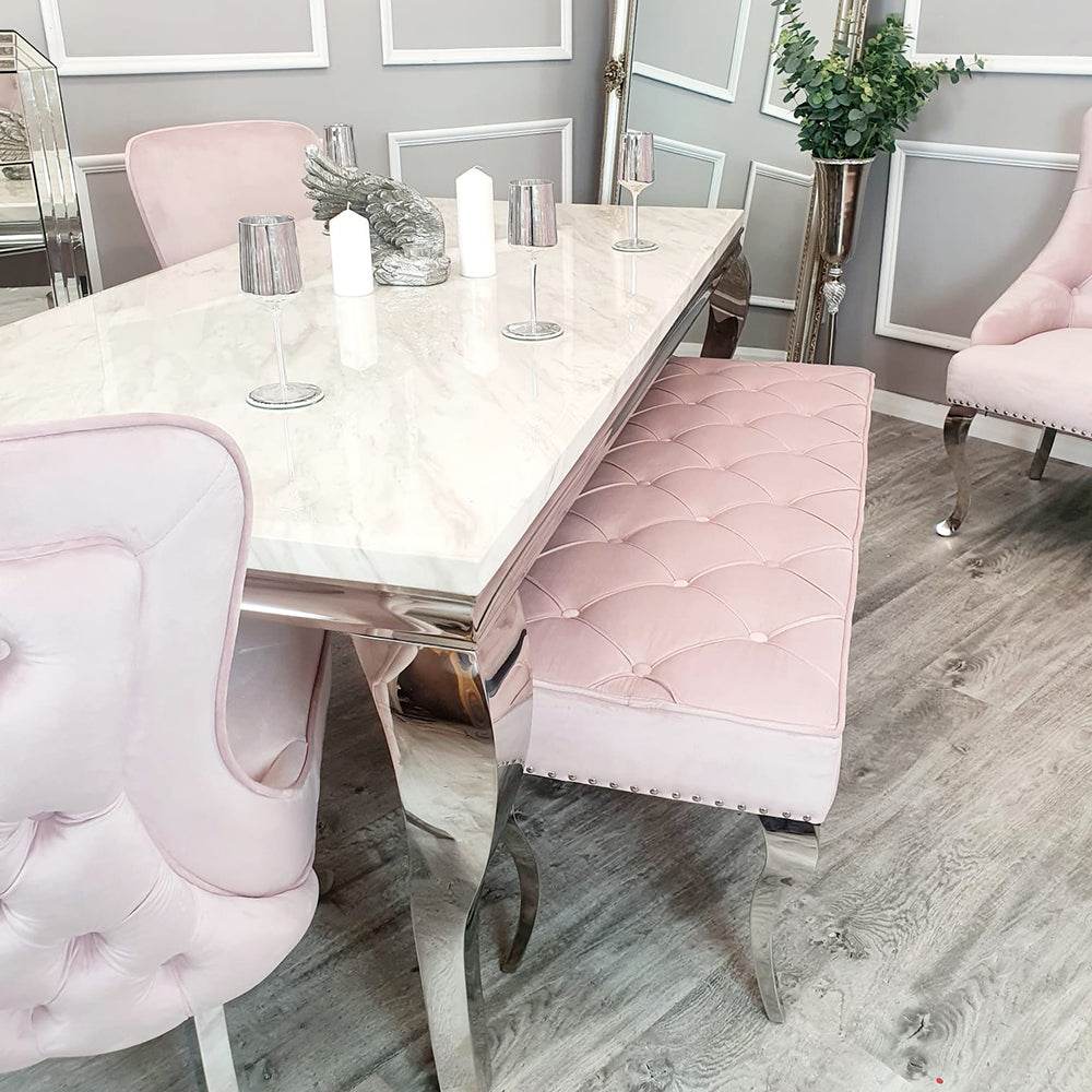 Luxurious Louis Dining Bench in Velvet or Faux Leather - Space Saving Design with Chrome Legs - UK Luxury Furniture