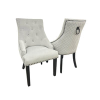Bentley Black Leg Dining Chair - Light Grey Velvet, Quilted Back, Premium Black Wood Details - UK Luxury Furniture