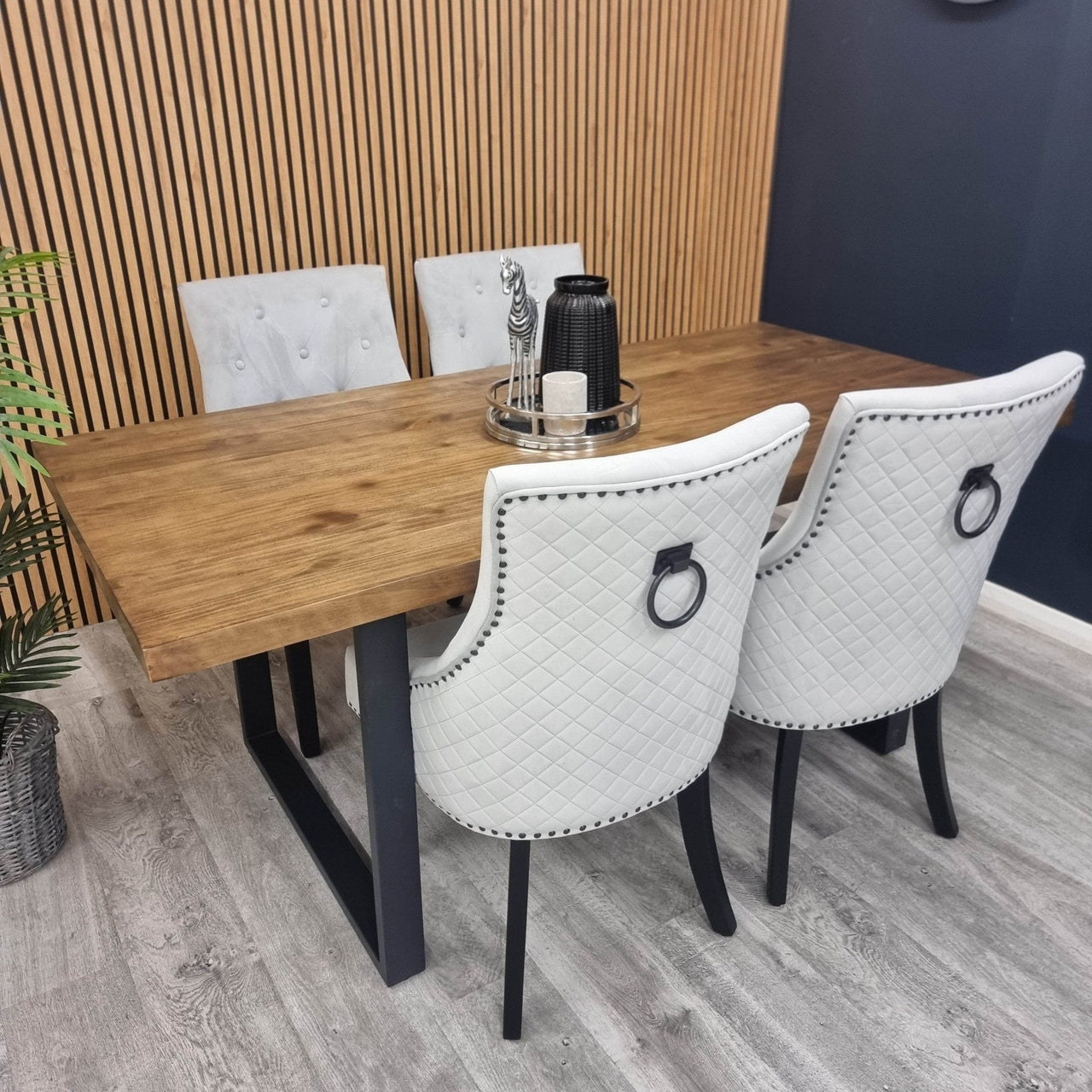 Bentley Black Leg Dining Chair - Light Grey Velvet, Quilted Back, Premium Black Wood Details - UK Luxury Furniture