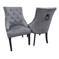 Bentley Black Leg Dining Chair - Light Grey Velvet, Quilted Back, Premium Black Wood Details - UK Luxury Furniture