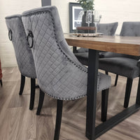 Bentley Black Leg Dining Chair - Light Grey Velvet, Quilted Back, Premium Black Wood Details - UK Luxury Furniture