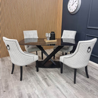 Bentley Black Leg Dining Chair - Light Grey Velvet, Quilted Back, Premium Black Wood Details - UK Luxury Furniture