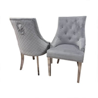 Bentley Velvet Dining Chair with Chrome Lion Knocker, Quilted Back & Studding Detail - UK Luxury Furniture
