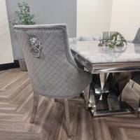 Bentley Velvet Dining Chair with Chrome Lion Knocker, Quilted Back & Studding Detail - UK Luxury Furniture