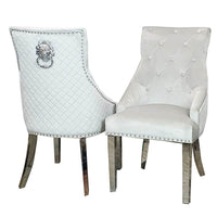 Bentley Velvet Dining Chair with Chrome Lion Knocker, Quilted Back & Studding Detail - UK Luxury Furniture
