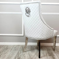 Bentley Velvet Dining Chair with Chrome Lion Knocker, Quilted Back & Studding Detail - UK Luxury Furniture