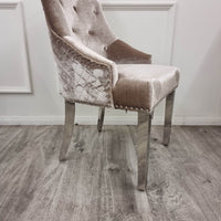 Bentley Velvet Dining Chair with Chrome Lion Knocker, Quilted Back & Studding Detail - UK Luxury Furniture