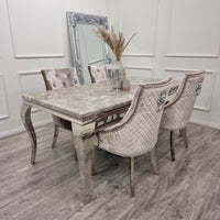 Bentley Velvet Dining Chair with Chrome Lion Knocker, Quilted Back & Studding Detail - UK Luxury Furniture