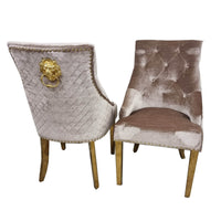 Bentley Gold Dining Chair With Velvet Upholstery, Lion Knocker & Studding Detailing - UK Luxury Furniture