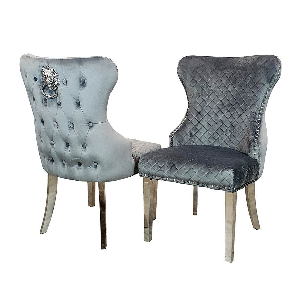 Luxury Chelsea Dining Chair with Lion Knocker, Buttoned Back, Velvet Finish, Multiple Colours - UK Luxury Furniture