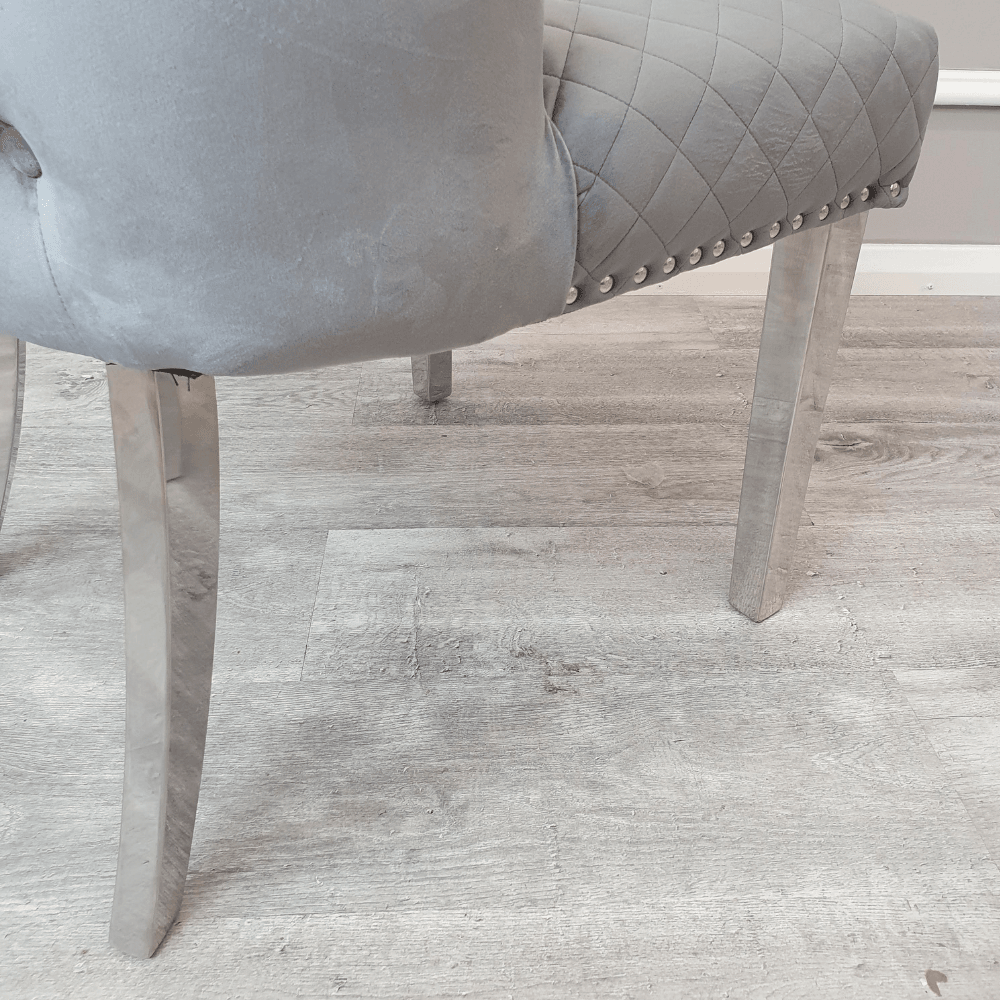 Luxury Chelsea Dining Chair with Lion Knocker, Buttoned Back, Velvet Finish, Multiple Colours - UK Luxury Furniture