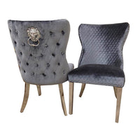 Luxury Chelsea Dining Chair with Lion Knocker, Buttoned Back, Velvet Finish, Multiple Colours - UK Luxury Furniture