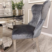 Luxury Chelsea Dining Chair with Lion Knocker, Buttoned Back, Velvet Finish, Multiple Colours - UK Luxury Furniture