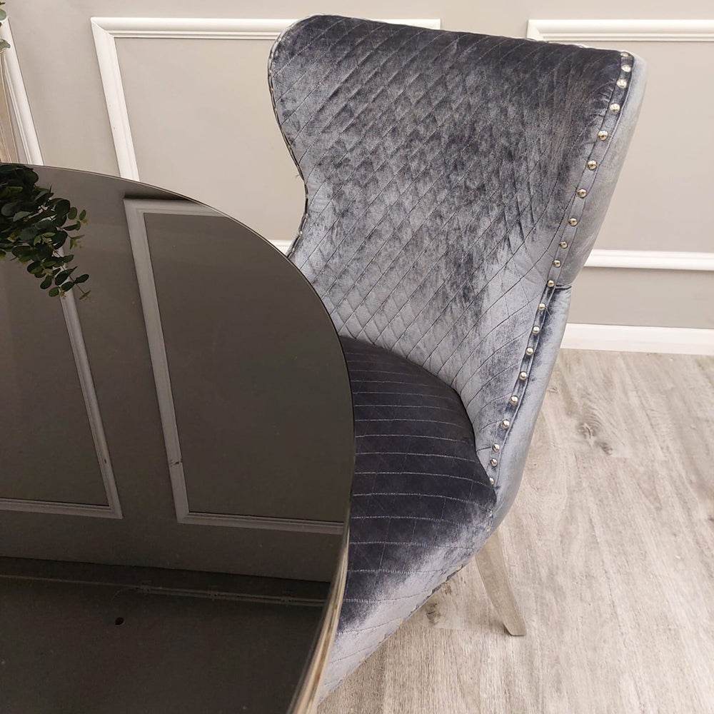 Luxury Chelsea Dining Chair with Lion Knocker, Buttoned Back, Velvet Finish, Multiple Colours - UK Luxury Furniture