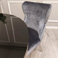 Luxury Chelsea Dining Chair with Lion Knocker, Buttoned Back, Velvet Finish, Multiple Colours - UK Luxury Furniture