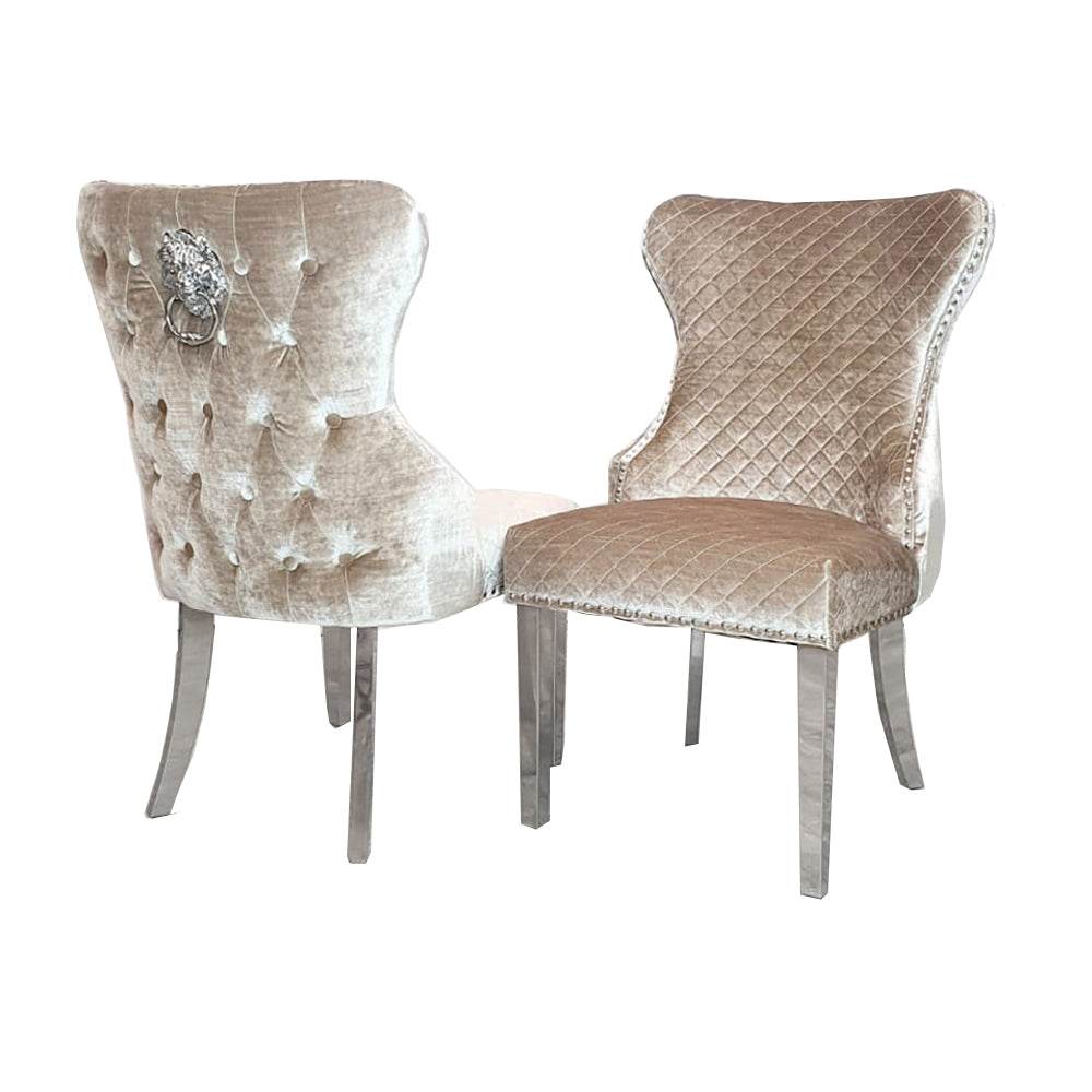 Luxury Chelsea Dining Chair with Lion Knocker, Buttoned Back, Velvet Finish, Multiple Colours - UK Luxury Furniture