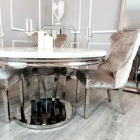 Luxury Chelsea Dining Chair with Lion Knocker, Buttoned Back, Velvet Finish, Multiple Colours - UK Luxury Furniture