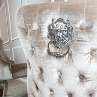 Luxury Chelsea Dining Chair with Lion Knocker, Buttoned Back, Velvet Finish, Multiple Colours - UK Luxury Furniture