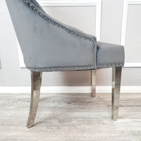 Duke Velvet Dining Chair With Chrome Knocker - Luxurious Design In 4 Colors, UK Fire Resistant - UK Luxury Furniture